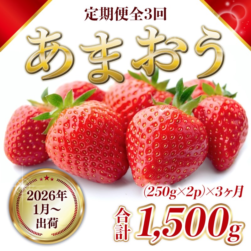 【福岡県朝倉市】定期便 3ヶ月 福岡県産 あまおう 合計1500g 先行予約 2026年1月より順次発送 いちご イチゴ 苺 果物 3回 ※配送不可:離島