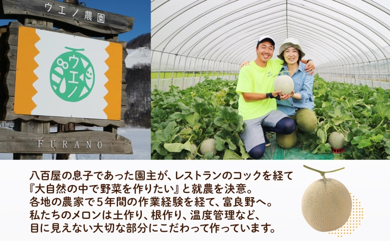 ＜2026年発送 先行受付＞ ふらの産 しあわせのメロン 赤肉 大玉 1玉 約2.3kg メロン 富良野メロン 赤肉メロン 果物 フルーツ 甘い デザート ギフト 贈答 送料無料 ウエノ農園 北海道 富良野市