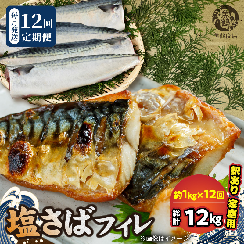 【和歌山県有田郡湯浅町】G60-T86_【訳あり 家庭用】 塩さば フィレ 1kg 全12回定期便