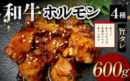 和牛ホルモン4種旨タレ（牛ミノ、牛シマチョウ、牛赤センマイ、牛ハツモト）600g 焼肉 ホルモン 内臓 牛 和牛 ほるもん みの しまちょう せんまい はつ たれ お歳暮 お中元 F6T-561