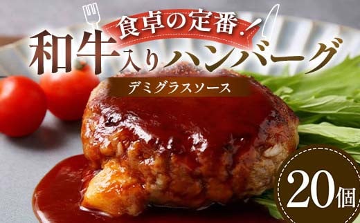 食卓の定番！和牛入りハンバーグ ～デミグラスソース～ 20個 豚肉 和牛 定番 特製デミ コク深 濃厚 手軽 下ごしらえ不要 メインディッシュ お子さま 大人 焼く 煮込む お歳暮 お中元 F6T-599