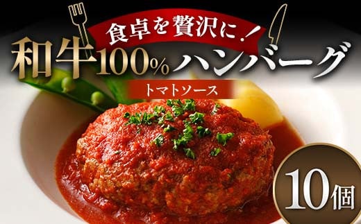 【富山県立山町】食卓を贅沢に!和牛100%ハンバーグ 〜トマトソース〜 10個 牛肉 100% 温めるだけ 濃厚 さっぱり 簡単 肉汁 ジューシー 旨み ご飯 特製トマトソース パスタ バゲット お歳暮 お中元 F6T-605
