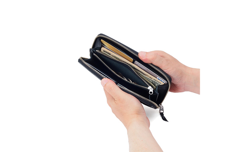 長財布 ラウンドファスナー ブラスコット 黒 財布 さいふ 革 革製品 レザー 牛革 ギフト プレゼント おしゃれ ロング ウォレット シンプル ファッション 北海道 赤平 いたがき