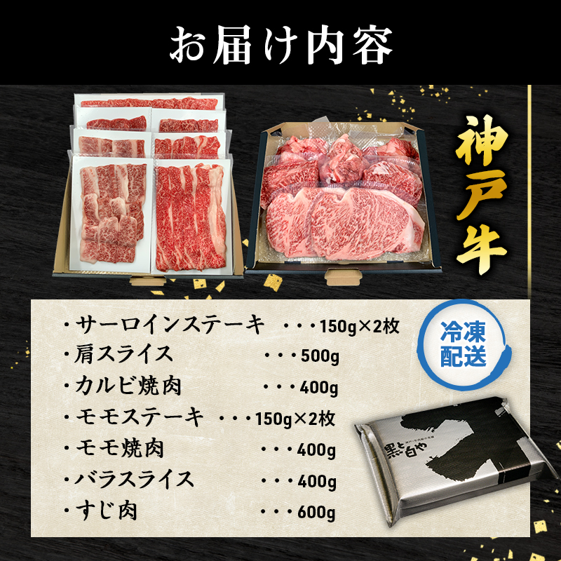 期間限定寄附額 神戸牛 福袋 帝神 おまかせコース F  サーロインステーキ 肩スライス 牛カルビ ももステーキ もも焼肉 バラ肉 すじ肉