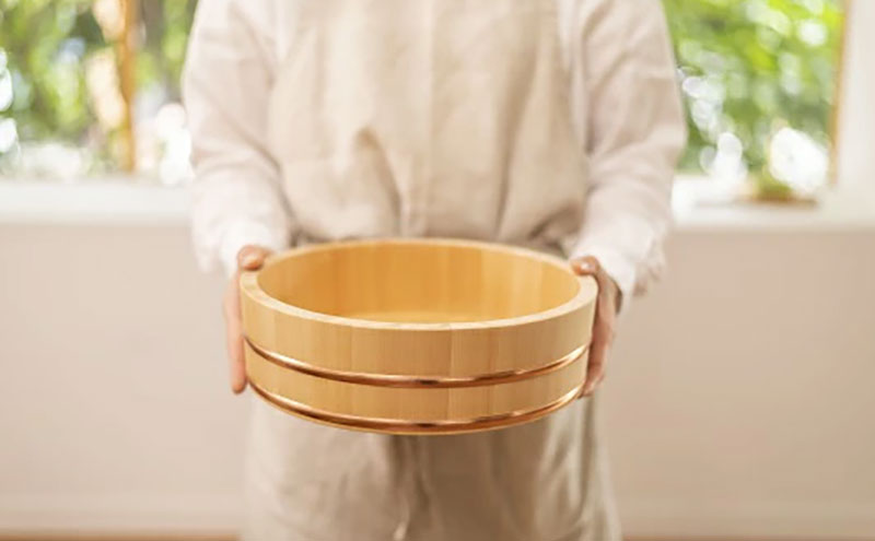 木曽さわらの飯台30cm ふきんとひのきのしゃもじセット 日本製 国産 職人手作り 寿司桶 厚口 木製 ちらし寿司 飯切 盛桶 盛付桶 梅沢木材工芸社