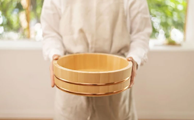 木曽さわらの飯台33cm ふきんとひのきのしゃもじセット 日本製 国産 職人手作り 寿司桶 厚口 木製 ちらし寿司 飯切 盛桶 盛付桶 梅沢木材工芸社