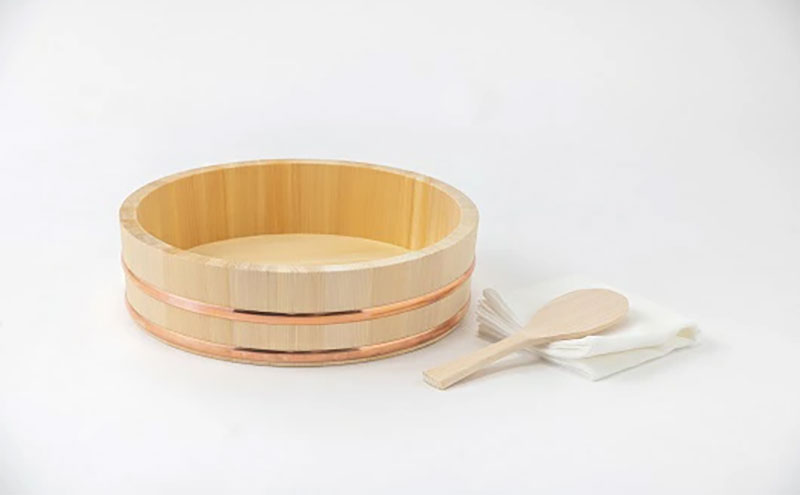 木曽さわらの飯台36cm ふきんとひのきのしゃもじセット 日本製 国産 職人手作り 寿司桶 厚口 木製 ちらし寿司 飯切 盛桶 盛付桶 梅沢木材工芸社