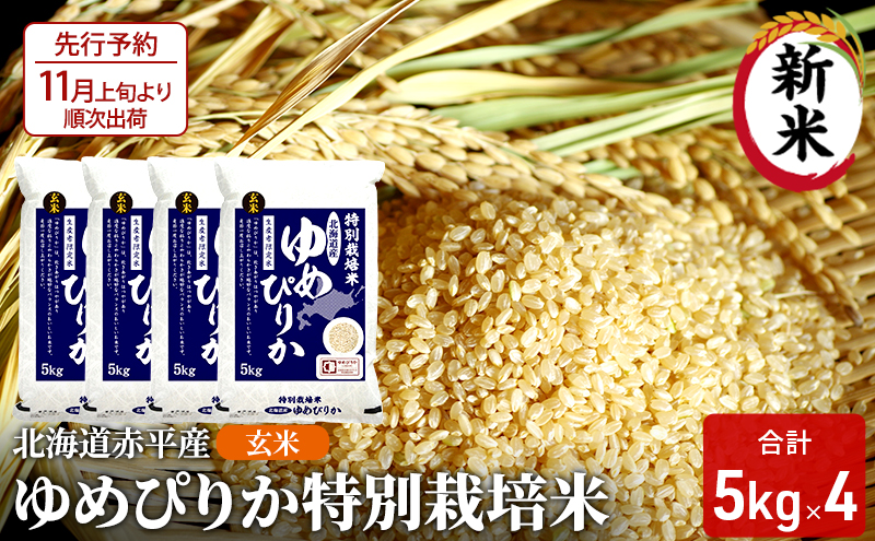 【北海道赤平市】玄米 北海道赤平産 ゆめぴりか 20kg (5kg×4袋) 特別栽培米 米 北海道 お米 ふるさと納税