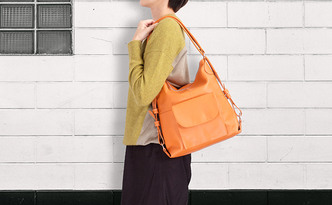 牛革　２WAYリュック　オレンジ