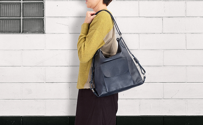 牛革　２WAYリュック　紺