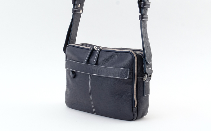 牛革　ショルダーバック横型　紺