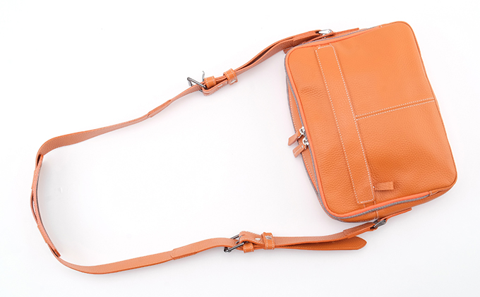牛革 ショルダーバック横型 オレンジ｜北海道 滝川市 カバン 鞄 バック バッグ ショルダー 革 革製品