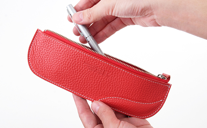 牛革 ペンケース 赤｜北海道 滝川市 革 革製品 筆記用具入れ ペン ケース 筆入れ