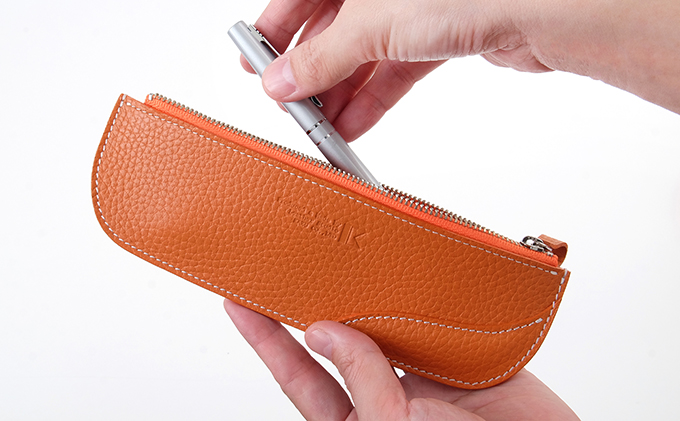 牛革　ペンケース　オレンジ