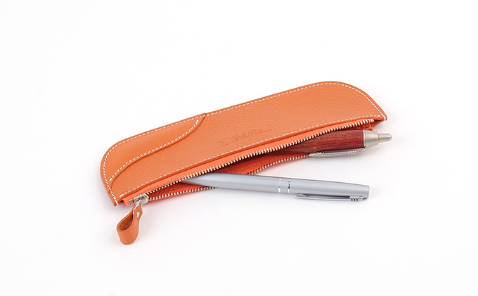 牛革　ペンケース　オレンジ