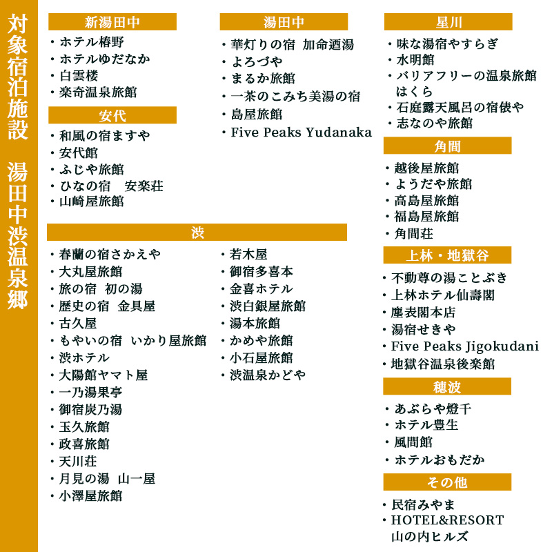 山ノ内町内宿泊補助券（24枚）1年間有効 120,000円分 旅行 宿泊券 ホテル 旅館 チケット 宿泊 補助券 志賀高原 湯田中渋温泉郷 北志賀高原 地獄谷野猿公苑  温泉 ギフト 自然 観光 長野県 信州 冬 スキー