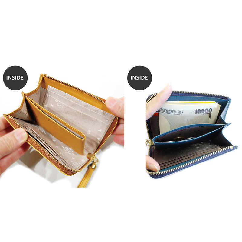 シルキーレザー L字ファスナー 短財布 【LIME】