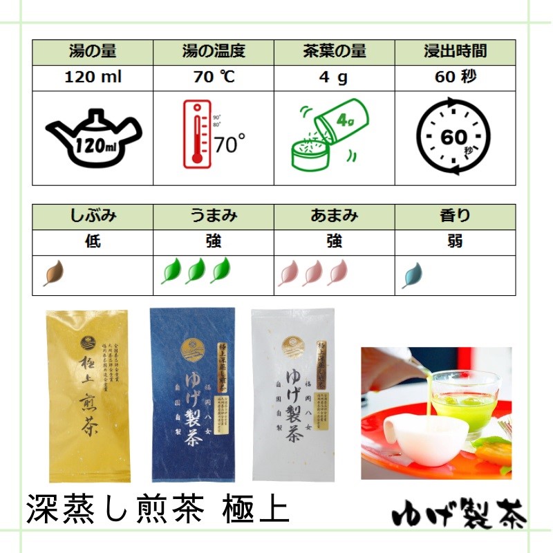 八女茶 ゆげさん家の朝摘みなま茶・極上煎茶・青 (深蒸し煎茶)・極上煎茶・白 (深蒸し煎茶) 各100g 計300g ※配送不可：北海道、沖縄、離島