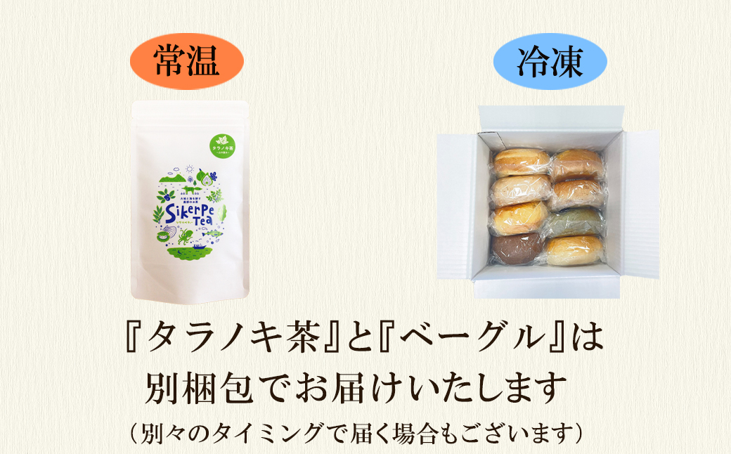 ベーグル 8個＆タラノキ茶18g (1.5g x 12包) セット おうち時間 朝ごはん