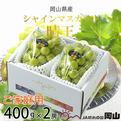 【2026年8月下旬より発送】ご家庭用 岡山県産 シャインマスカット 晴王 400g×2房 ぶどう 葡萄 ブドウ フルーツ 果物