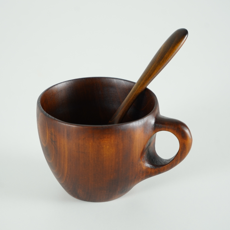 ヒノキの漆コーヒーカップ ＆スプーンセット｜茨城県産 大子町  大子漆 ひのき 木 コーヒーカップ スプーン セット 漆 ヒノキ(BH015)