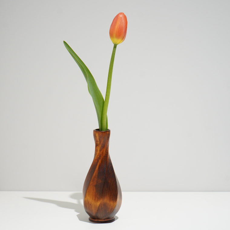 木製 一輪挿し（ガラス管付き）漆塗り ｜茨城県産 大子町 大子漆 花瓶 フラワーベース インテリア 一輪挿し 木製 木材 漆塗り ハンドメイド作品(BH019)