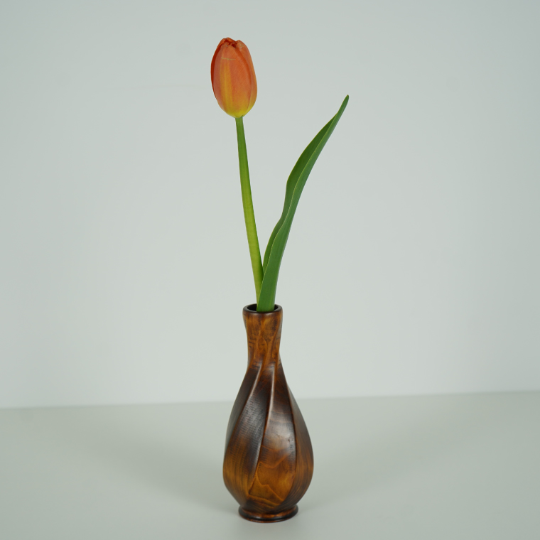 木製 一輪挿し（ガラス管付き）漆塗り ｜茨城県産 大子町 大子漆 花瓶 フラワーベース インテリア 一輪挿し 木製 木材 漆塗り ハンドメイド作品(BH019)