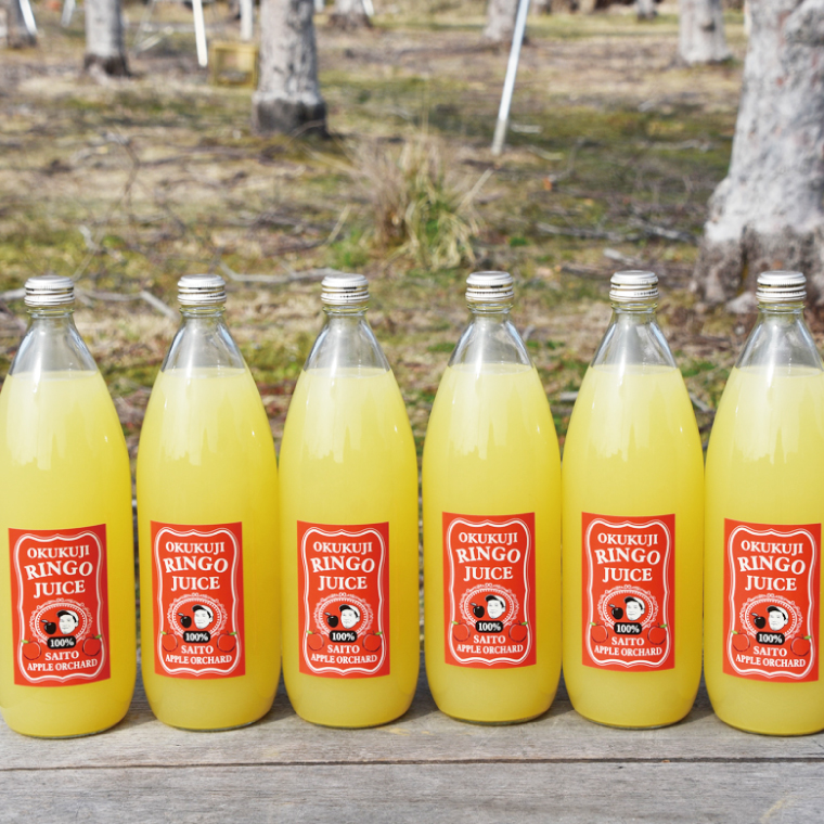 斉藤りんご園の奥久慈りんごジュース（ストレート）1000ml×6 本セット｜茨城県 大子町 林檎 果汁 100％ 無添加 フルーツ 旬 果物 子ども(CG012)