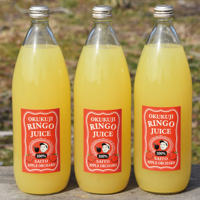 斉藤りんご園の奥久慈りんごジュース（ストレート）1000ml×3本セット（化粧箱入り）｜茨城県 大子町 林檎 果汁 100％ 無添加 フルーツ 旬 果物 子ども(CG005)
