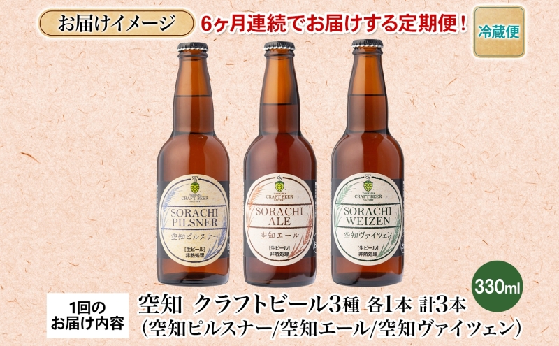 【6ヵ月定期便】滝川クラフトビール 空知地ビール 3種セット 3本 計18本 ビール 地ビール クラフトビール バーベキュー 飲み比べ 晩酌 宅飲み 家飲み アウトドア 送料無料 北海道 滝川市