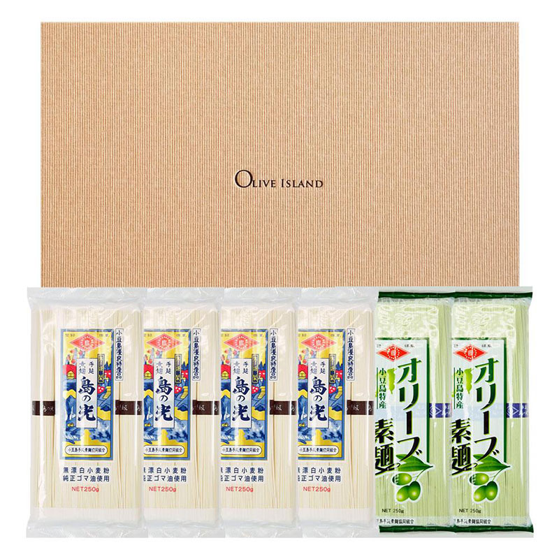 小豆島手延素麺 島の光 1袋250g 2種6袋セット 紙箱【特級品黒帯×4オリーブ素麺×2】