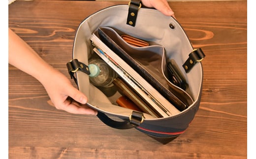 帆布と革のトートバッグ　近江牛レザー　地産帆布使用　アイアングレー【CC36W】