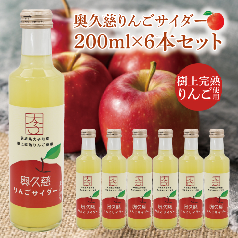 【数量限定】奥久慈りんごサイダー 200ml×6本セット｜茨城県 大子町 林檎 完熟 果汁 ジュース（AV014）
