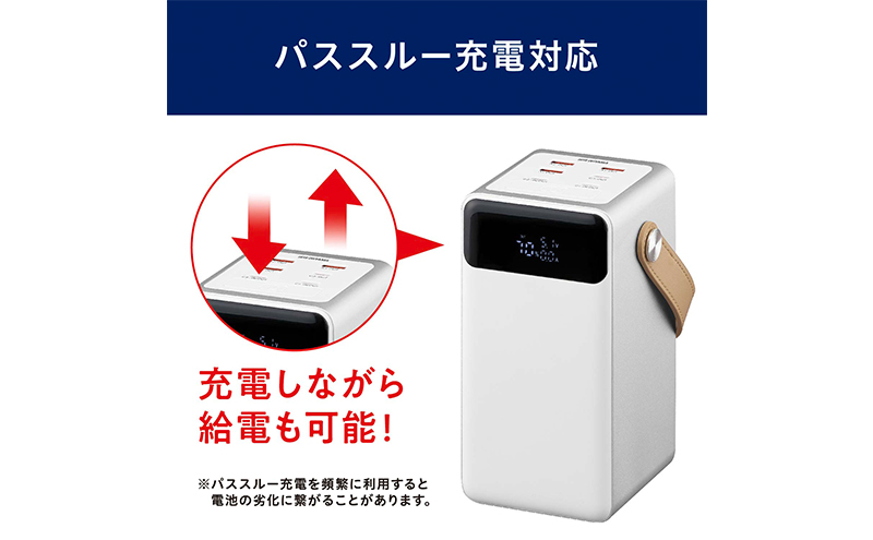 防災 モバイルバッテリー 持ち運び充電器 バッテリーステーション IBT-A60100-W アイリスオーヤマ ホワイト キャンプ アウトドア 防災グッズ LEDランタン 防水 コンパクト モバイル充電器 Type-C Type-A USB