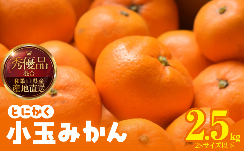 【和歌山県有田郡湯浅町】MK1000_みかん とにかく 小玉 箱込 2.5kg ( 内容量 2.3kg ) 2Sサイズ以下 秀品 優品 混合 有田みかん 和歌山県産 産地直送 【みかんの会】