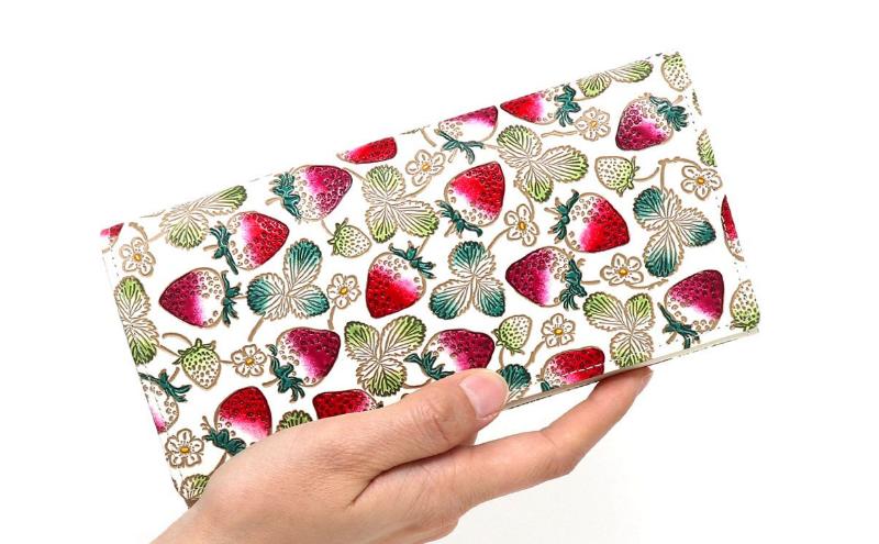 【文庫屋大関】束入れ いちご【皮革工芸品】 財布 お札 お札入れ 長財布 カード 小銭 牛革 手作り 日本製 墨田区 東京都