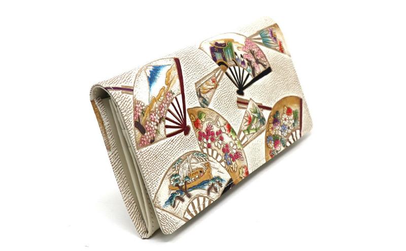 【文庫屋大関】束入れ 四季扇面【皮革工芸品】 財布 お札 お札入れ 長財布 カード 小銭 牛革 手作り 日本製 墨田区 東京都