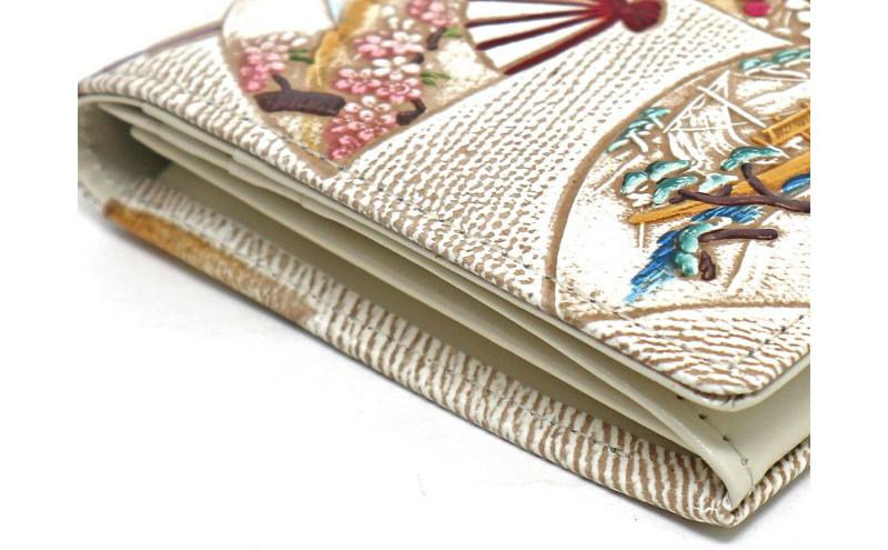 【文庫屋大関】束入れ 四季扇面【皮革工芸品】 財布 お札 お札入れ 長財布 カード 小銭 牛革 手作り 日本製 墨田区 東京都