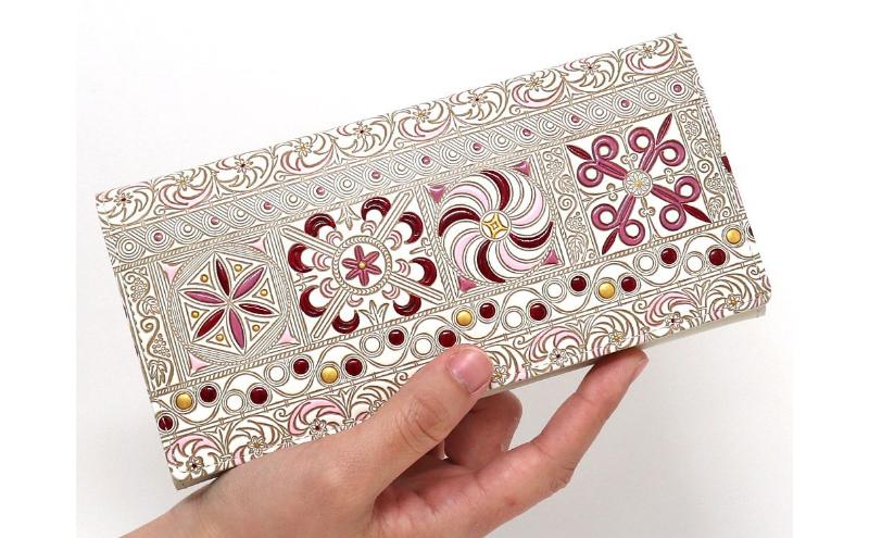 【文庫屋大関】束入れ 錦紗＜ピンク＞【皮革工芸品】 財布 お札 お札入れ 長財布 カード 小銭 牛革 手作り 日本製 墨田区 東京都