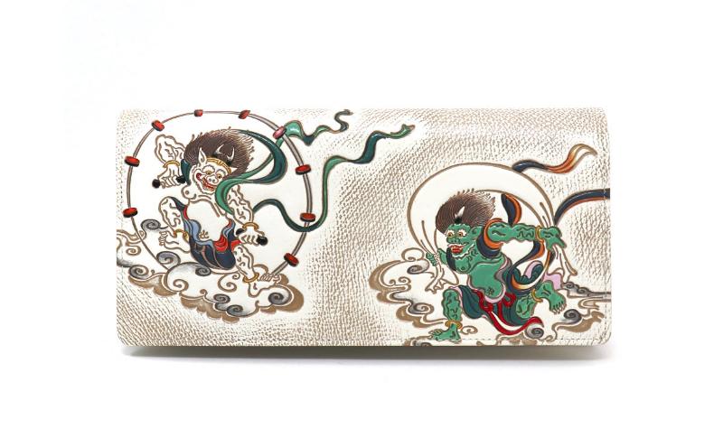 【文庫屋大関】束入れ 風神雷神【皮革工芸品】 財布 お札 お札入れ 長財布 カード 小銭 牛革 手作り 日本製 墨田区 東京都