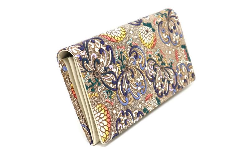 【文庫屋大関】束入れ 乱菊＜青紫＞【皮革工芸品】 財布 お札 お札入れ 長財布 カード 小銭 牛革 手作り 日本製 墨田区 東京都