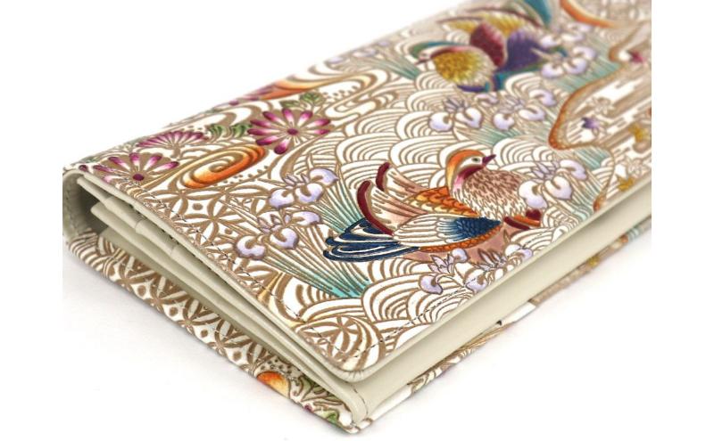 【文庫屋大関】束入れ おしどり＜橙色＞【皮革工芸品】 財布 お札 お札入れ 長財布 カード 小銭 牛革 手作り 日本製 墨田区 東京都