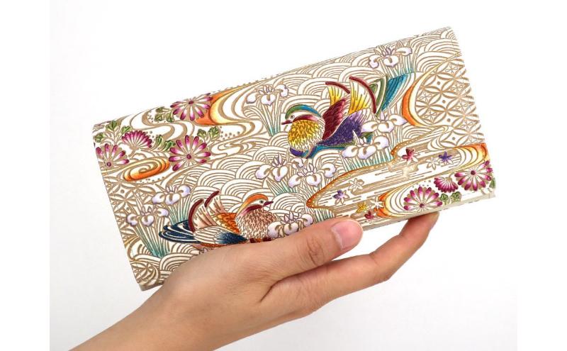 【文庫屋大関】束入れ おしどり＜橙色＞【皮革工芸品】 財布 お札 お札入れ 長財布 カード 小銭 牛革 手作り 日本製 墨田区 東京都