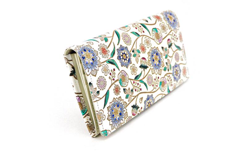 【文庫屋大関】束入れ ダリア＜コバルトブルー＞【皮革工芸品】 財布 お札 お札入れ 長財布 カード 小銭 牛革 手作り 日本製 墨田区 東京都