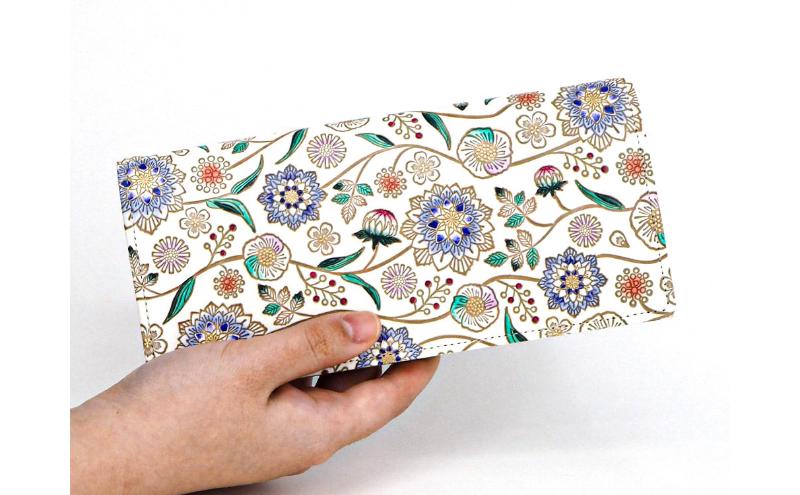 【文庫屋大関】束入れ ダリア＜コバルトブルー＞【皮革工芸品】 財布 お札 お札入れ 長財布 カード 小銭 牛革 手作り 日本製 墨田区 東京都