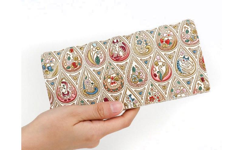 【文庫屋大関】束入れ 花と猫＜ローズ＞【皮革工芸品】 財布 お札 お札入れ 長財布 カード 小銭 牛革 手作り 日本製 墨田区 東京都