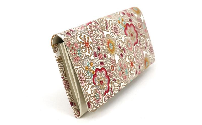 【文庫屋大関】束入れ 春らんまん＜茜＞【皮革工芸品】 財布 お札 お札入れ 長財布 カード 小銭 牛革 手作り 日本製 墨田区 東京都