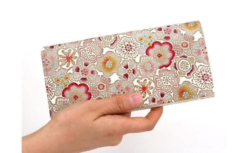 【文庫屋大関】束入れ 春らんまん＜茜＞【皮革工芸品】 財布 お札 お札入れ 長財布 カード 小銭 牛革 手作り 日本製 墨田区 東京都