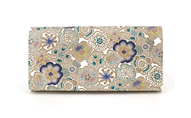 【文庫屋大関】束入れ 春らんまん＜瑠璃＞【皮革工芸品】 財布 お札 お札入れ 長財布 カード 小銭 牛革 手作り 日本製 墨田区 東京都