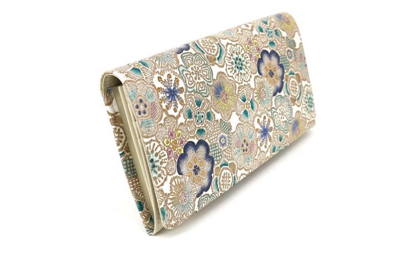 【文庫屋大関】束入れ 春らんまん＜瑠璃＞【皮革工芸品】 財布 お札 お札入れ 長財布 カード 小銭 牛革 手作り 日本製 墨田区 東京都